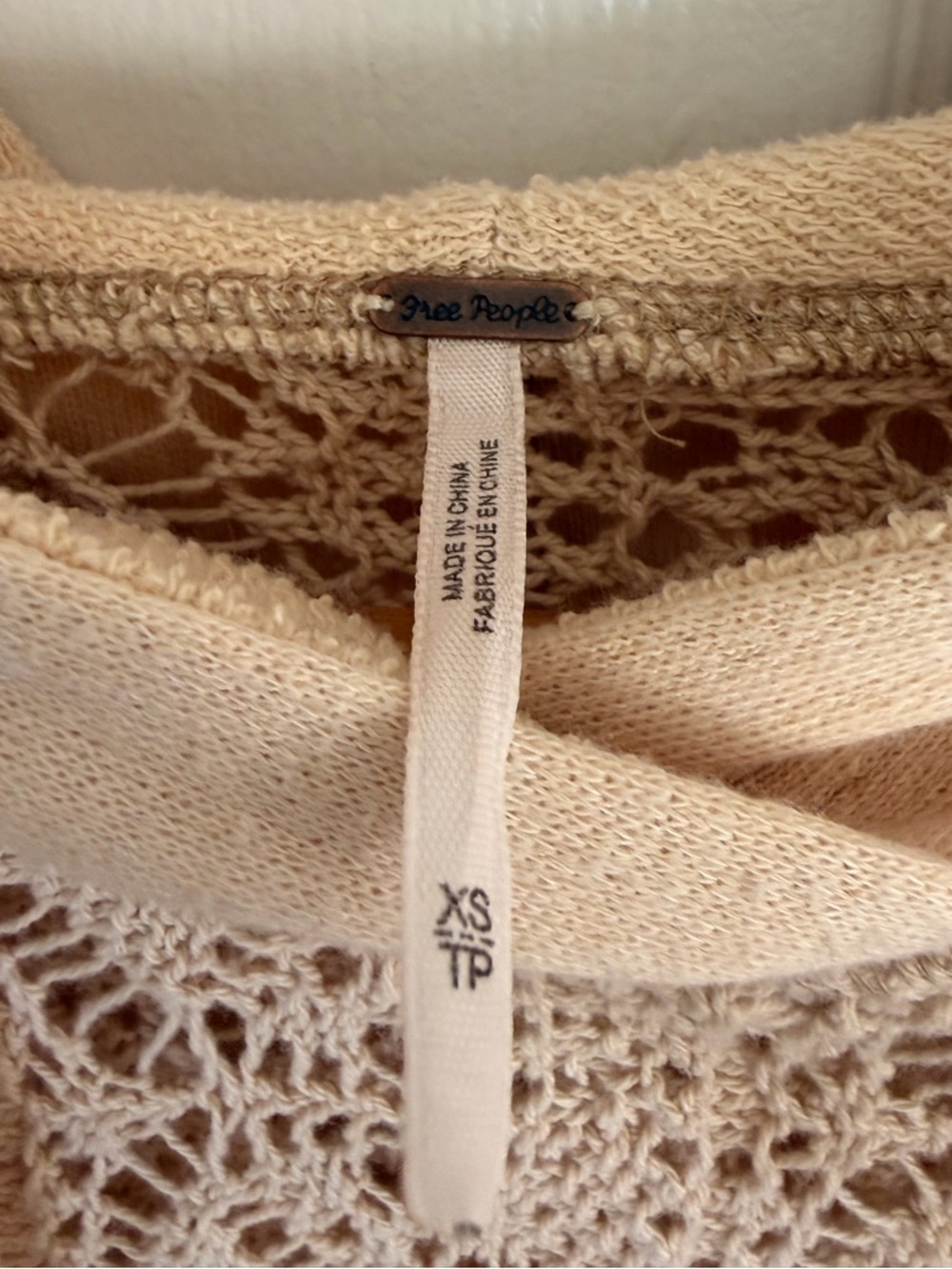 Free People Crocheted Lace Hooded Sweatshirt Size XS - Picture 3 of 10